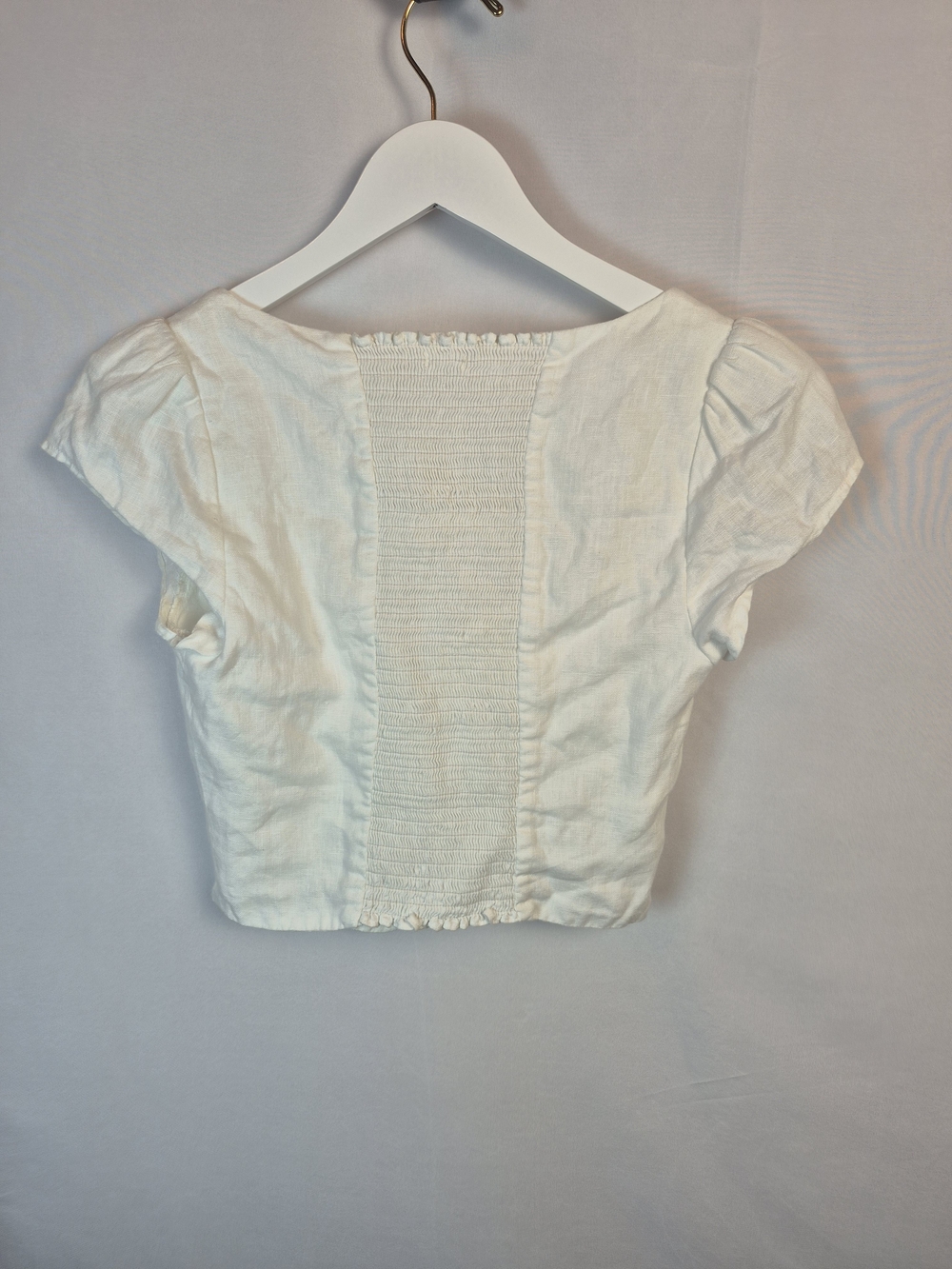 Reformation White/ivory Zip-Front Linen Blend Crop Top Boustier Size 4 - Picture 4 of 4